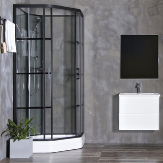Suihkukaappi Bathlife Betrakta, 900X900, Kaareva,Musta Kehys